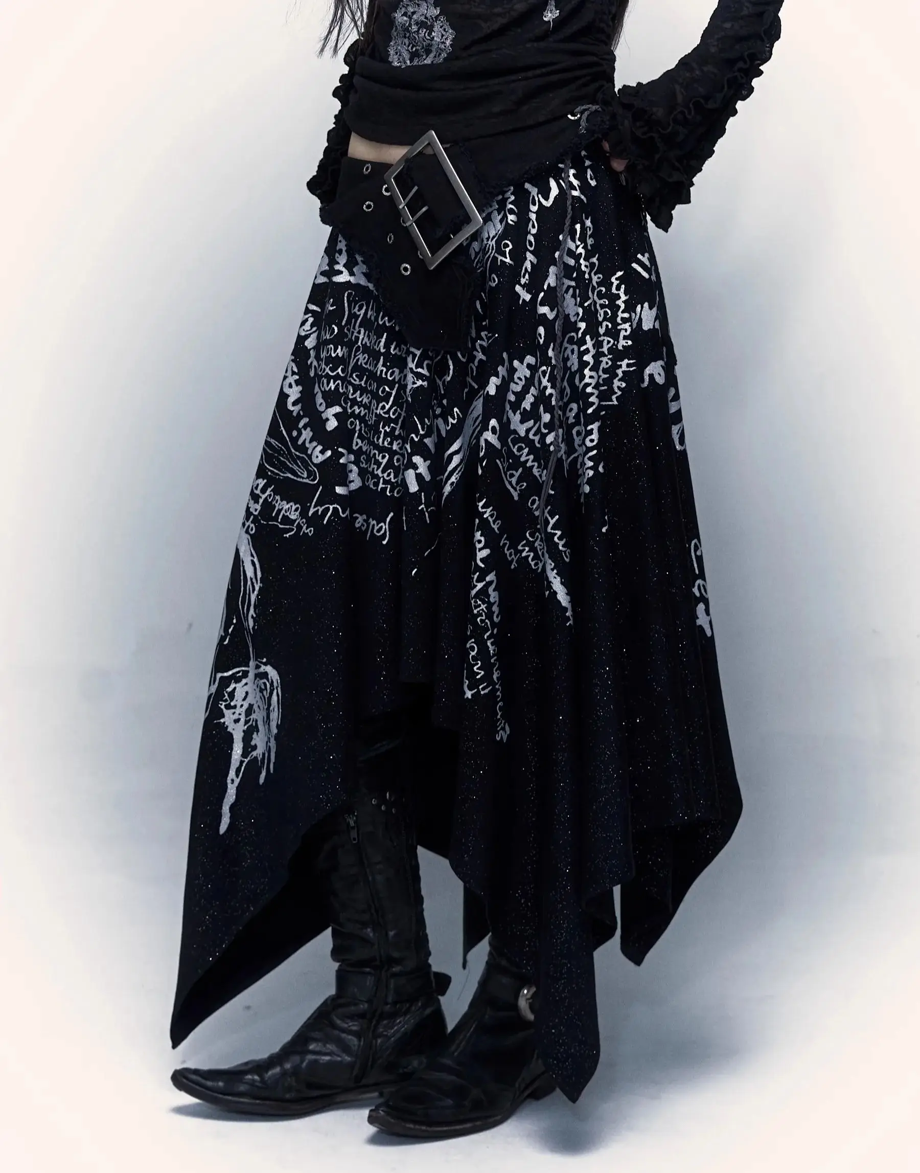 No Romance Original Goth Irregular Dress Two Ways Wearing Belt Vintage Printing Punk Streetwear Dark Tube Dress Autumn image 5