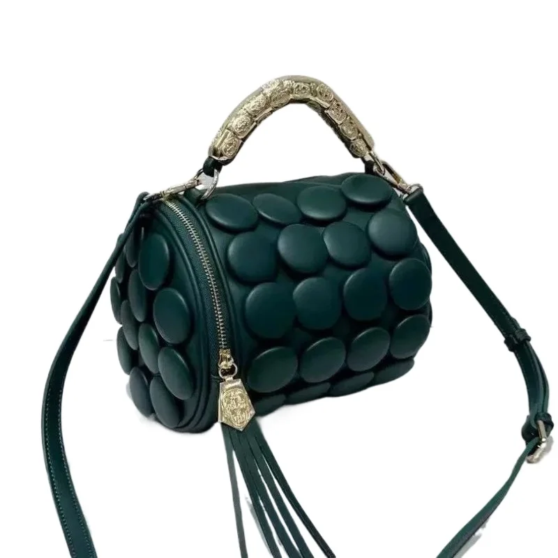 

2026 Fall and Winter New Women's Handbag Cylinder Bag Handmade Bag Button Classic Versatile Single Shoulder Messenger Bag Pillow