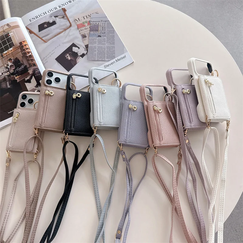 

Fashion Leather Crossbody Phone Case For iPhone 17 Pro 15 14 16 Pro Max 15Pro Cover with Card Bag Protective Cases For Women Cap