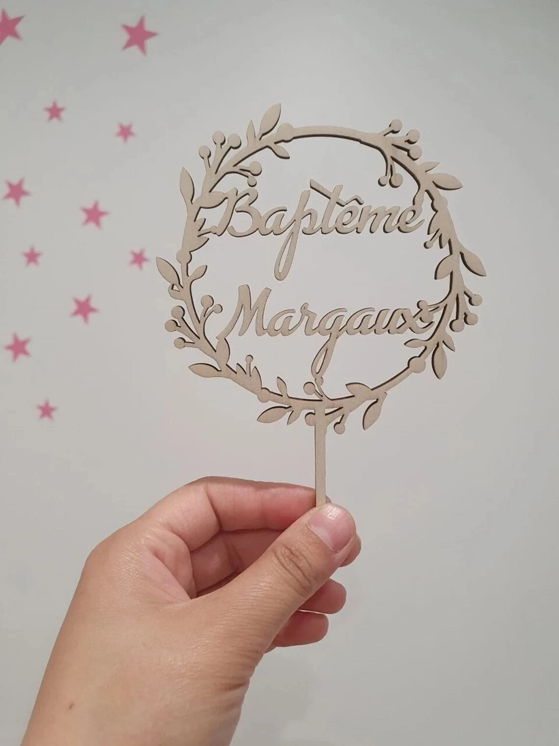 

Custom Cake Toppers Model 2 in Wood,Custom Name Baptist Cake topper,First Communion cake decoration，christening decoration