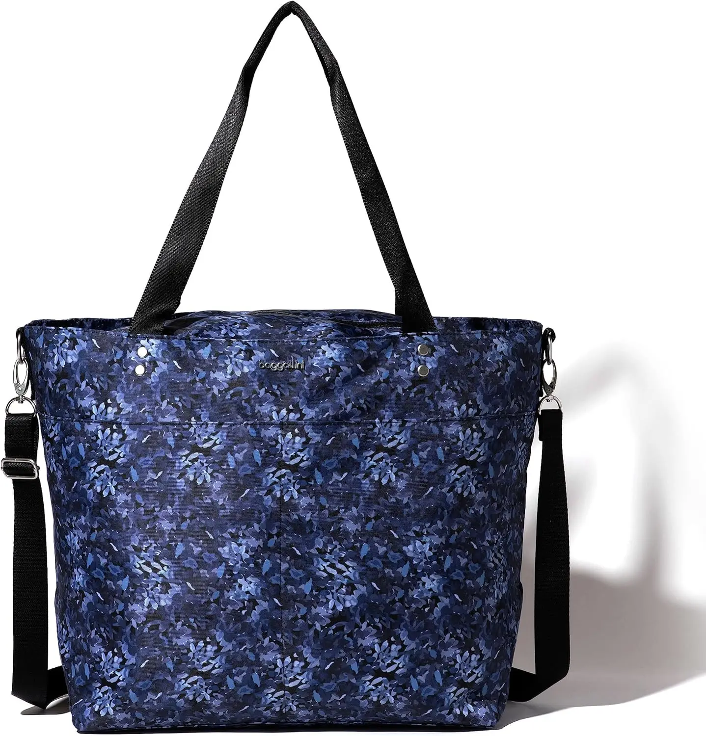 Large Lightweight Nylon Tote Bag with Zipper Top and Luggage Sleeve for Travel, Beach, and Weekender Use