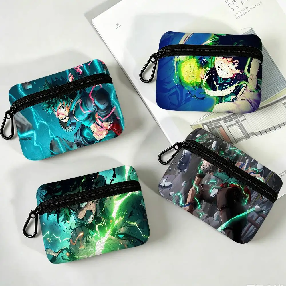 Cartoon Izuku Midoriya Multifunctional Oxford Cloth Small Pouch With Hook Mini Coin Wallet Earbud Storage Bag