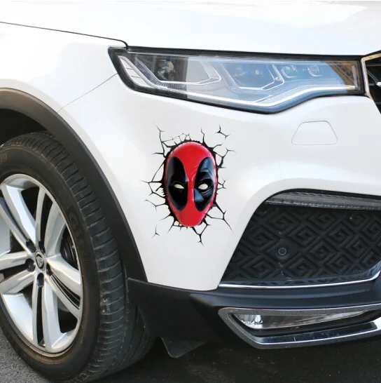 Deadpools & Wolverine Car Sticker 3D Simulation Crack Through Wall Stickers Decoration Glass Decal Car Accessories Fashion