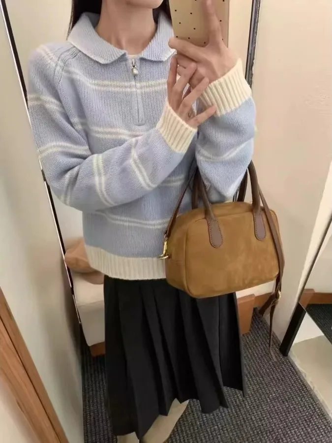 

Sli Ne Knitted Sweater Women's Faion Color Blo Autumn Winter New Arrival Soft College Sle Long Sve Top