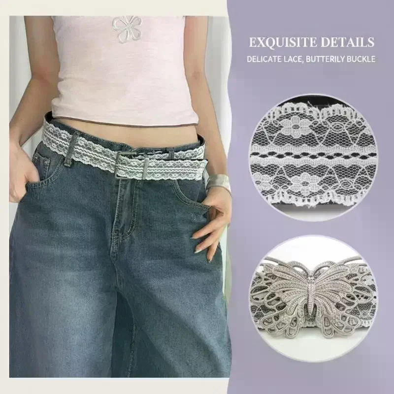 Fashion White Floral Lace Waist Belt Adjustable Sweet All-match Waistband For Women Casual Waist Strap Decor Accessories Gifts