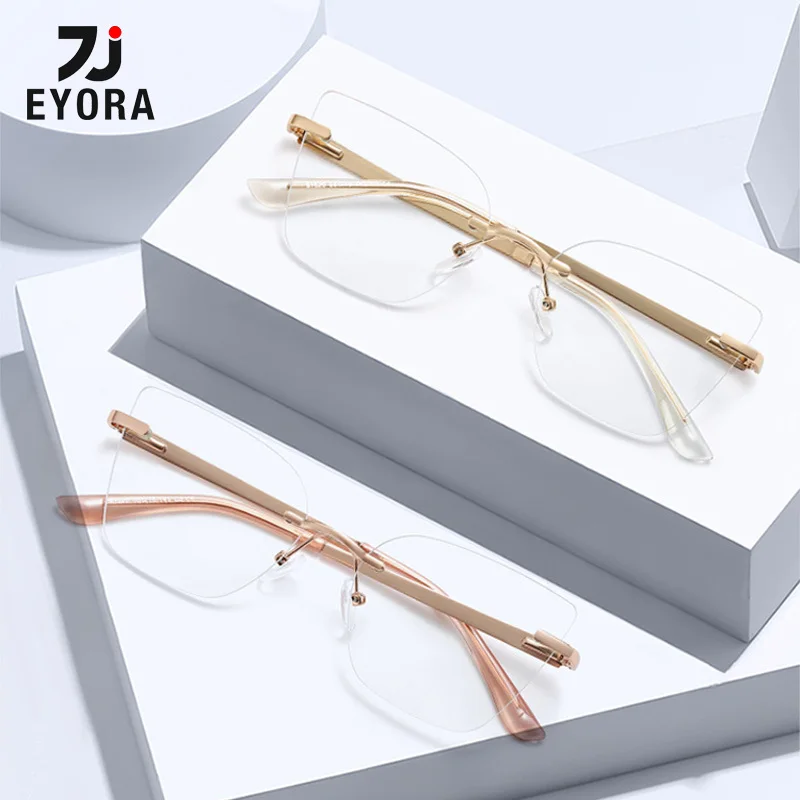 

EYORA Fashion Rimless Women Reading Glasses Myopia Eyewear Hyperopia Anti Blue Light Progressive Photochromic Eyeglasses Lens