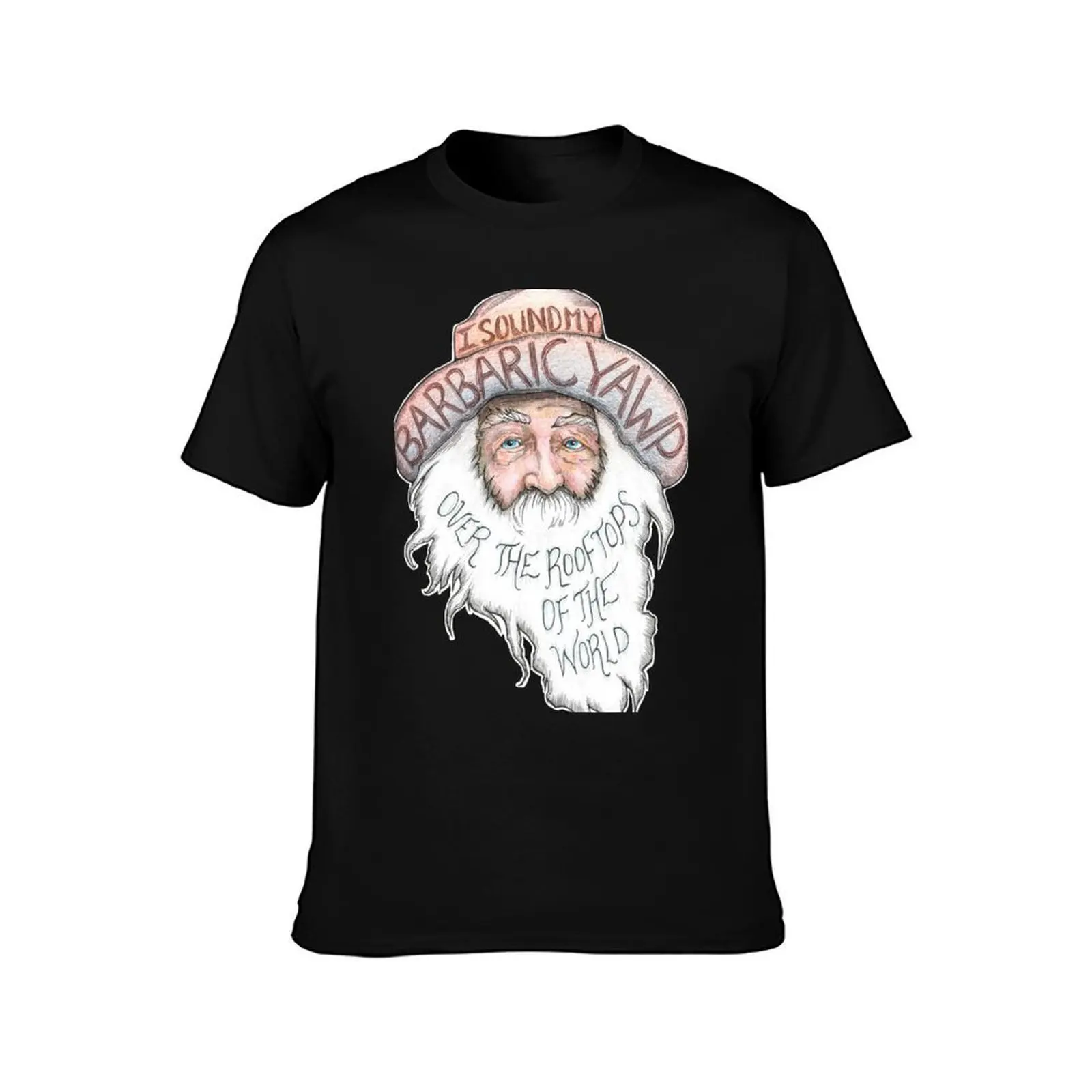 Walt Whitman - Yawp! T-Shirt, Summer Casual Cotton Tee, Oversized Streetwear Tops, Vintage Graphic Print, Loose Fit Short Sleeve
