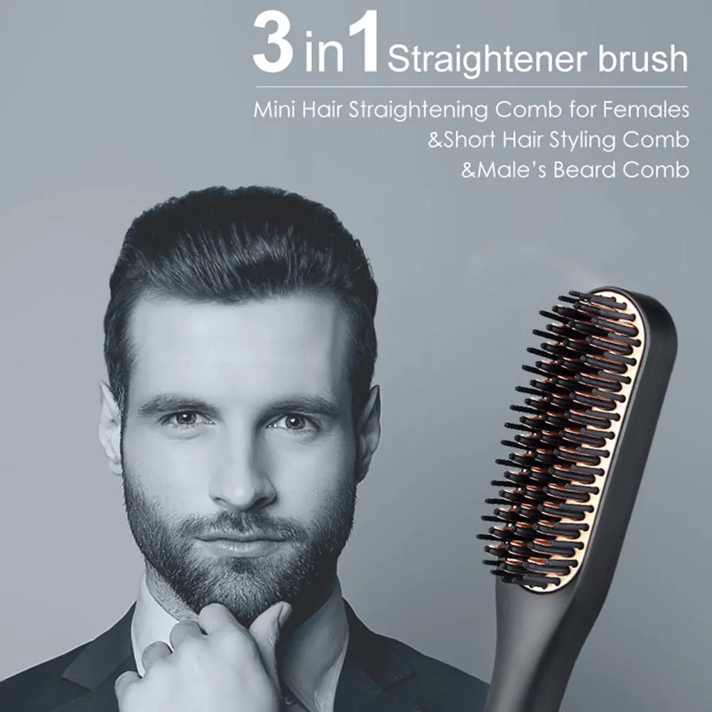 

Электрический выпрямитель для волос 3 в 1, щетка с 3 настройками температуры для выпрямления укладки, расческа для бороды, керамический нагрев из ПТК, ЕС