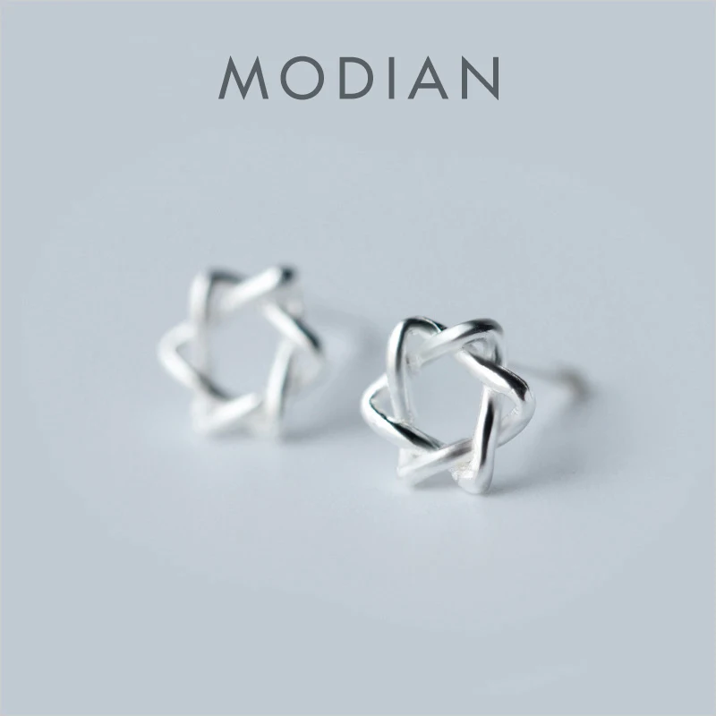 

Modian Simple Star Flower Line Stud Earrings Fashion Cute Charm Geometric 925 Sterling Silver Jewelry Female Tiny Earring Gift