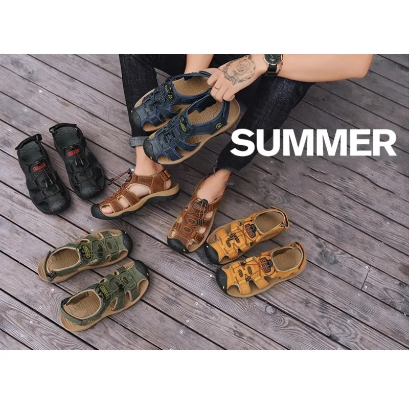 

Summer Men Sandals Leather Mens Casual Shoes Breathable Outdoor Sandals for Men Beach Shoes Slippers Fashion Roman Shoes