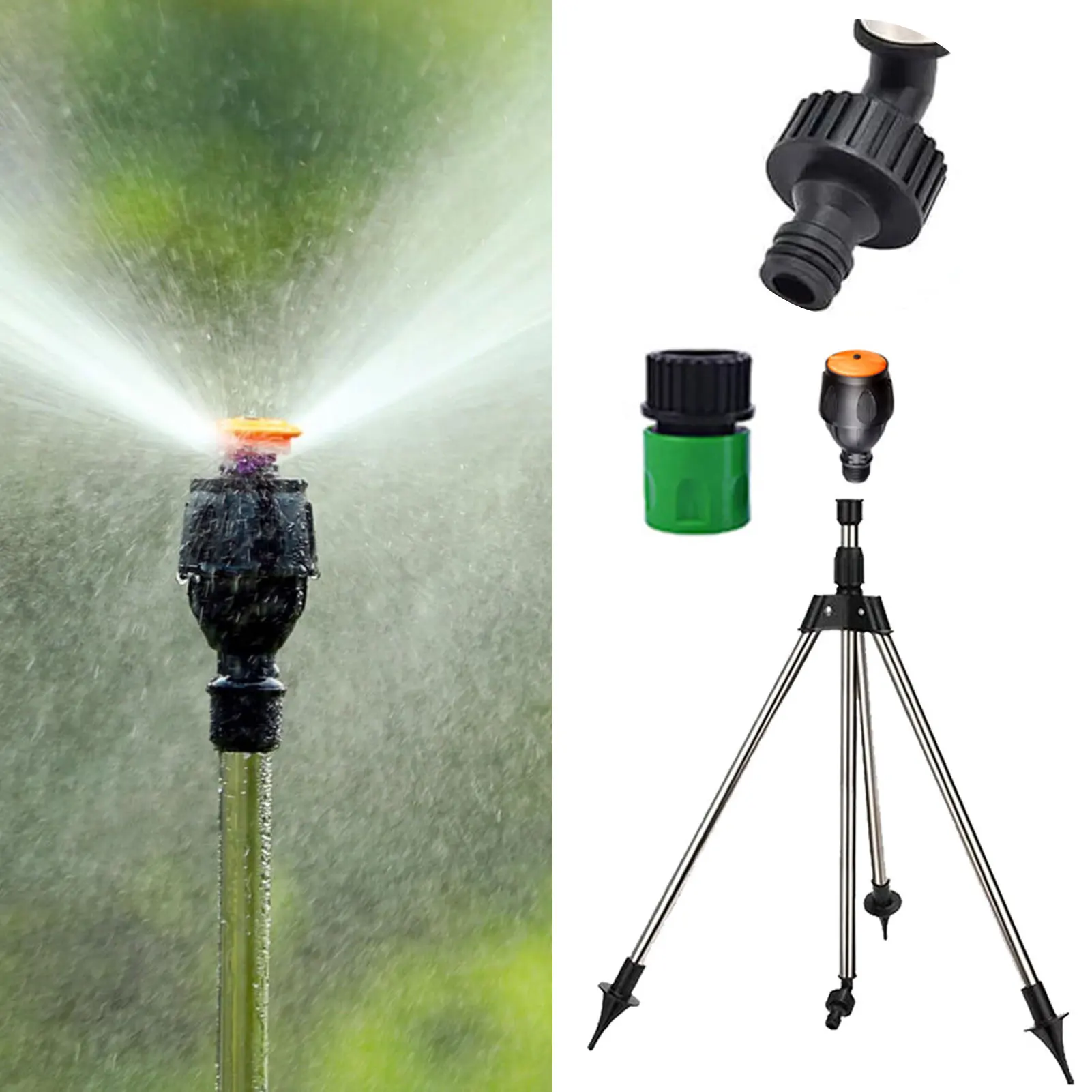 

360 Rotary Irrigation Sprinkler Head With Tripod Telescopic Support Automatic Rotating Sprayer Garden Watering Sprinkler Head