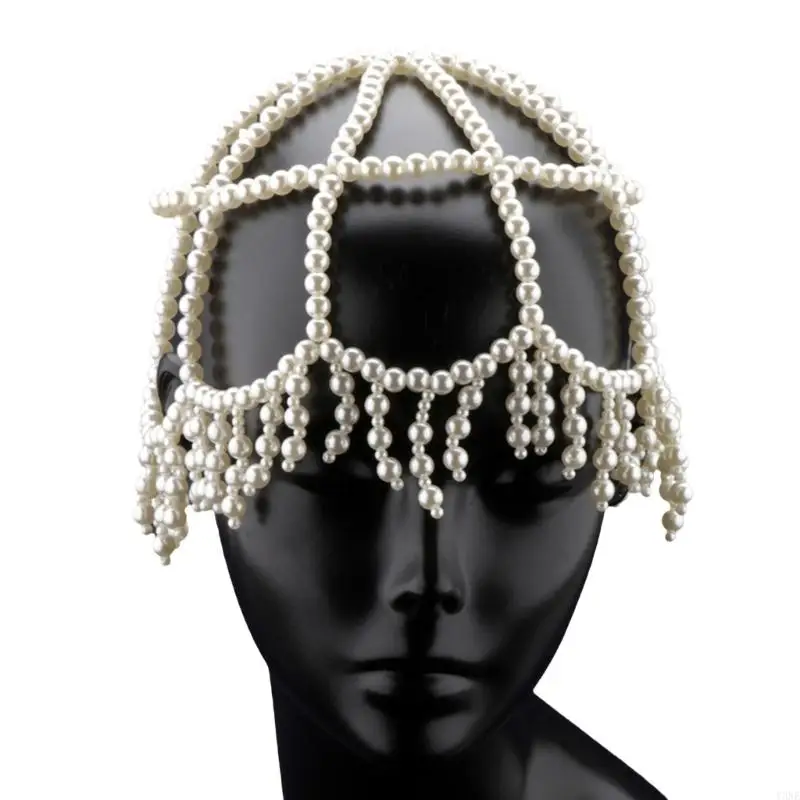 Y3ne ไข่มุกที่มีความซับซ้อนหมวกเจ้าสาวโรแมนติกฉลองหูฟังที่สง่างาม