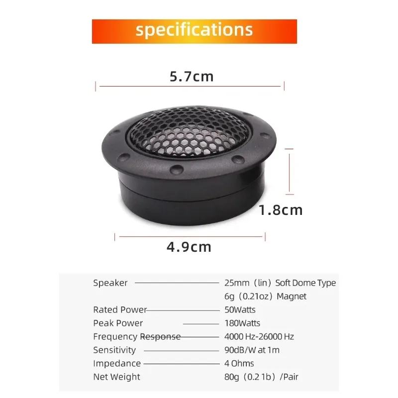 2 PCS180W Car Audio System Universal Tweeter, Mini Tweeter, Car Audio Speaker, 12V DC Car Speaker,