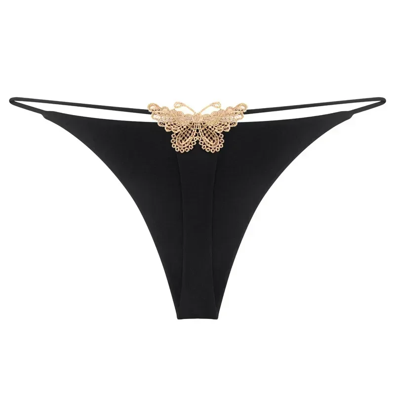 xgnvpy Double-layer Thin Belt Sexy Thong Butterfly Embroidery Low Waist Bikini Cotton Underwear T Pants Thong