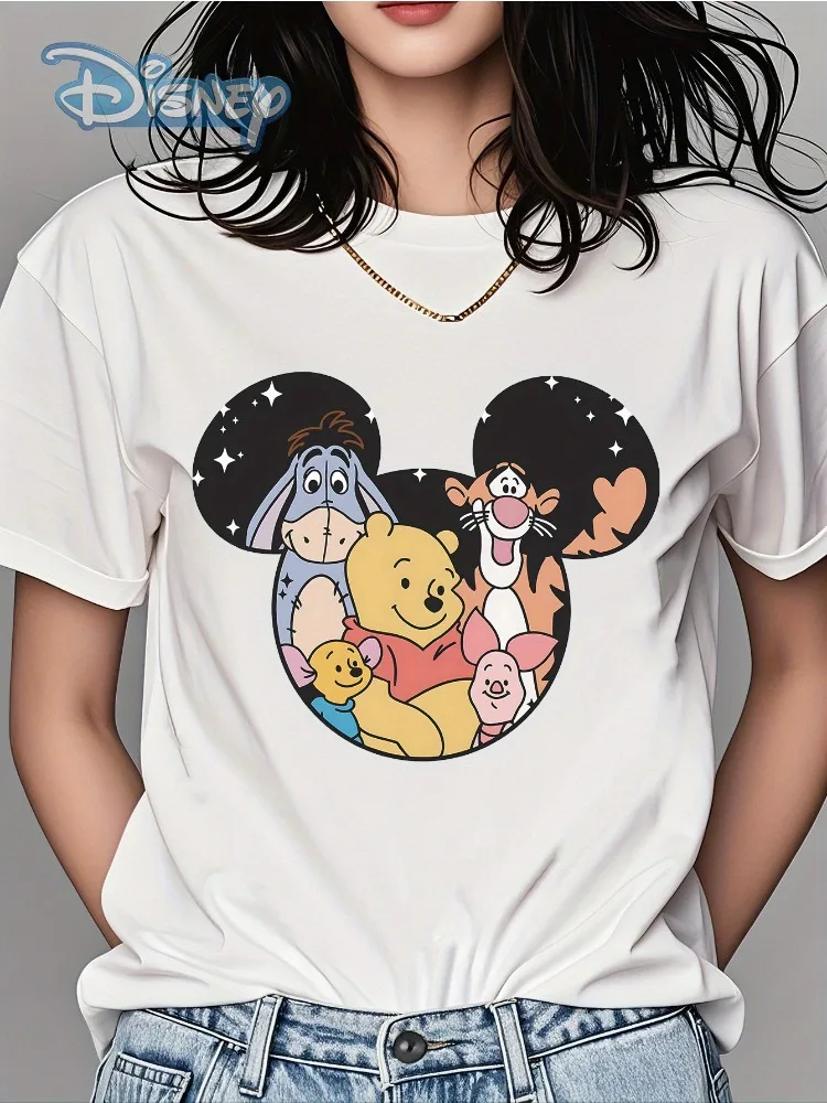 

Disney Winnie The Pooh Happy Debut, женская футболка из 100% хлопка с круглым вырезом и короткими рукавами, топ с рисунком, рубашка в стиле Харадзюку, мода Y2K