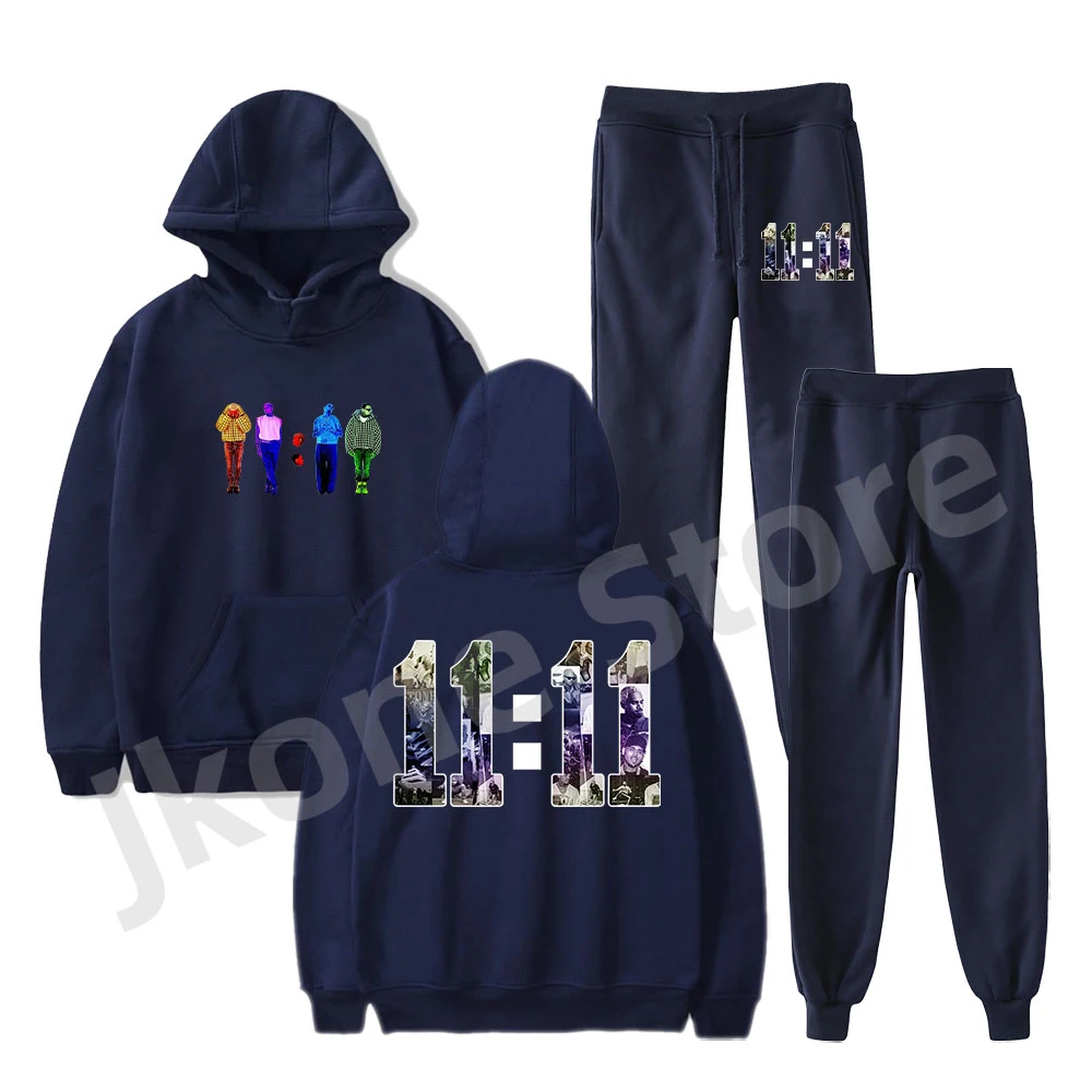 Chris Brown Rapper Hoodies Set 11:11 Album Merch Women Men Fashion Casual Streetwear Sweatshirts