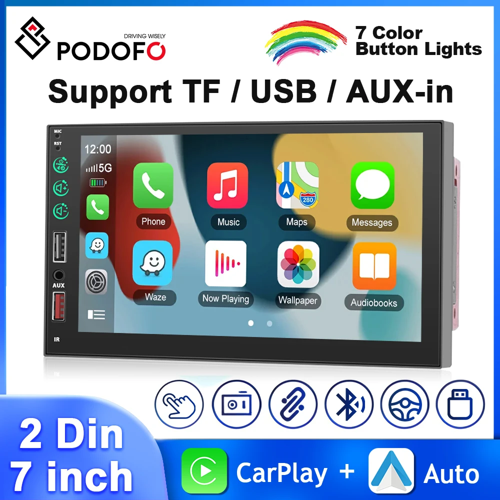 

Podofo 7'' 2Din Car Radio MP5 Player Wired Carplay Android Auto Multimedia Player Mirror Link Bluetooth AUX Universal Car Stereo