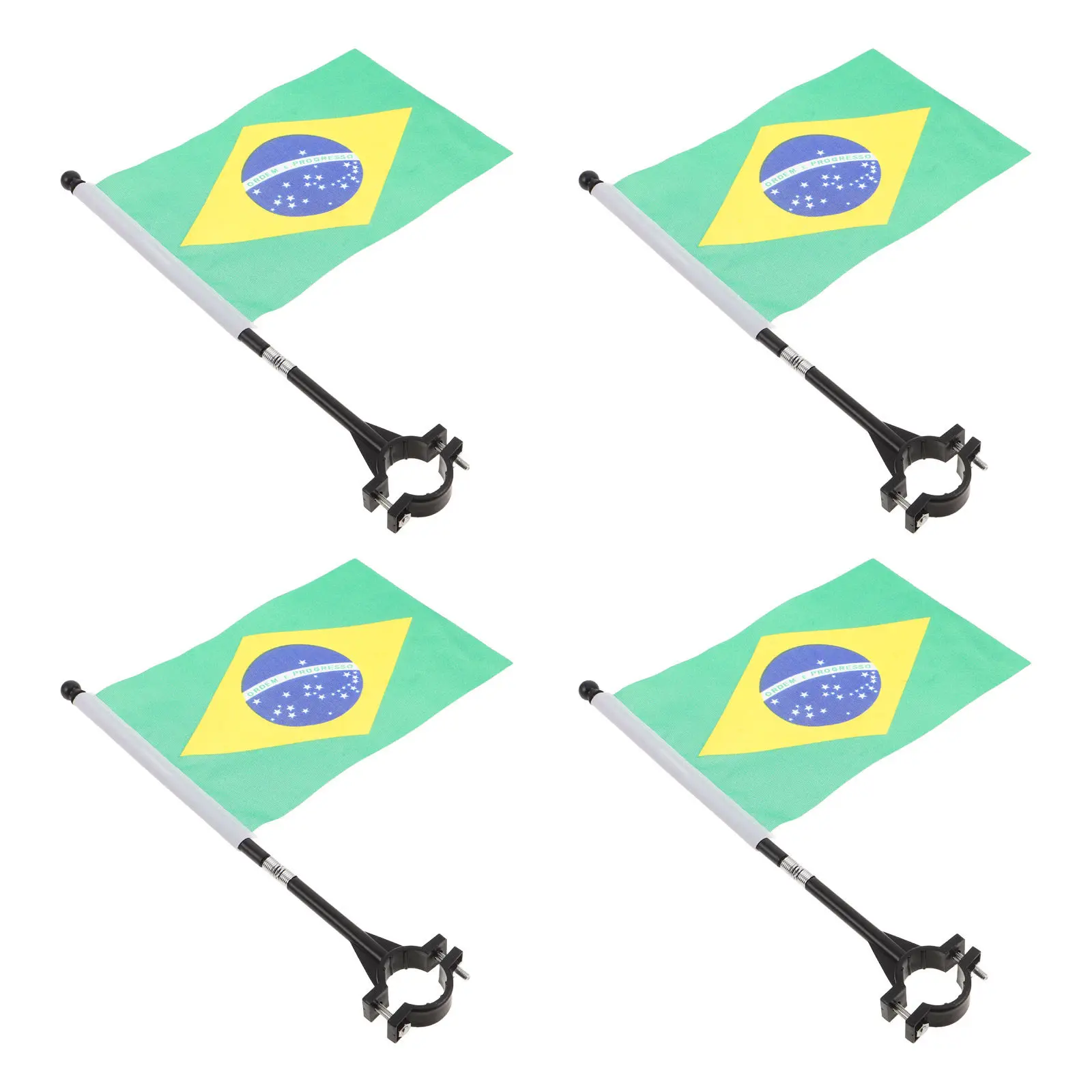 4Pcs Brazilian Bike Handlebar Flags High Visibility Safety Bicycle Flag Pole Mount for Outdoor Cycling Brazil National