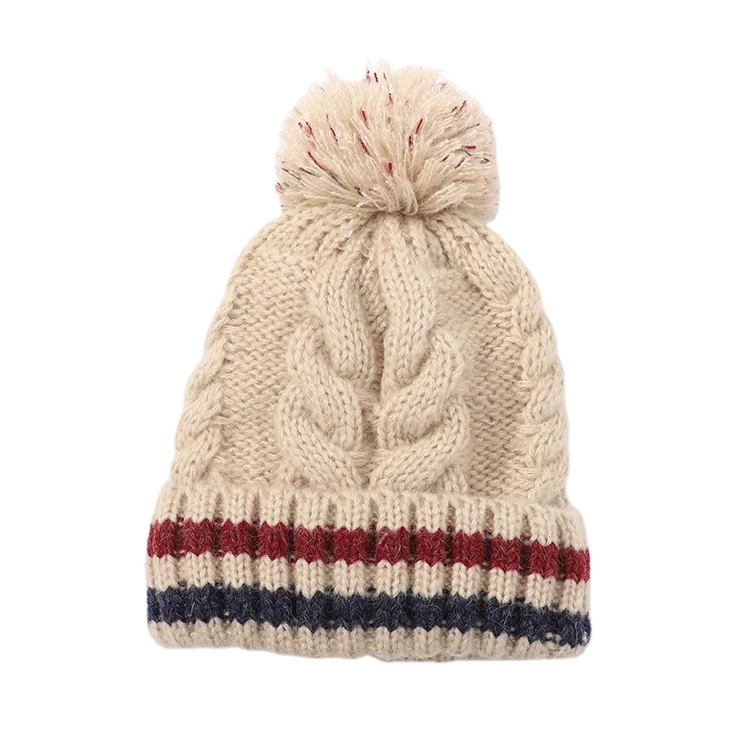 

KENSHELLEY 2024 High Quality Winter Soft Yarn Cable Knitted Multi-color Outdoor Ski Warm Beanie Hats With Big Pom Pom and Lining