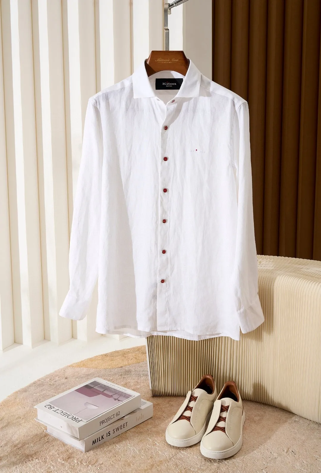 

Kiton Italian Old Money Style Linen Embroidered Casual Versatile Long Sleeve Shirt
