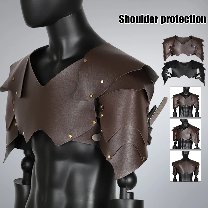 

Men Medieval Viking Pirate Shoulder Armor Chest Harness PU Leather Gladiator Viking Knight Cover Cape LARP Anime Cosplay Costume