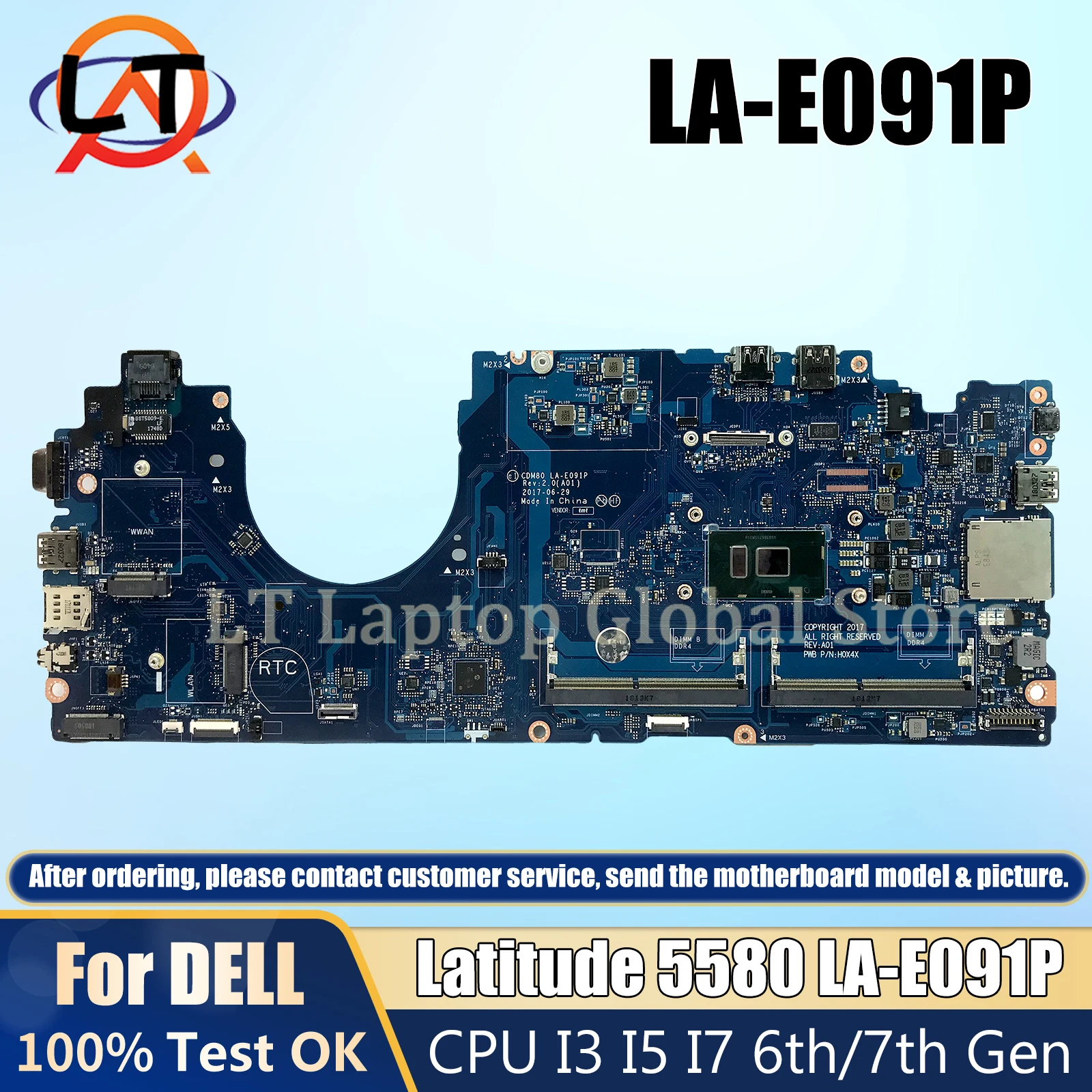 

LA-E091P Notebook Mainboard For Dell Latitude 5580 00C098 0M3HDV 0V6V32 0Y2K9C Laptop Motherboard i3 i5 i7 6th/7th Gen CPU