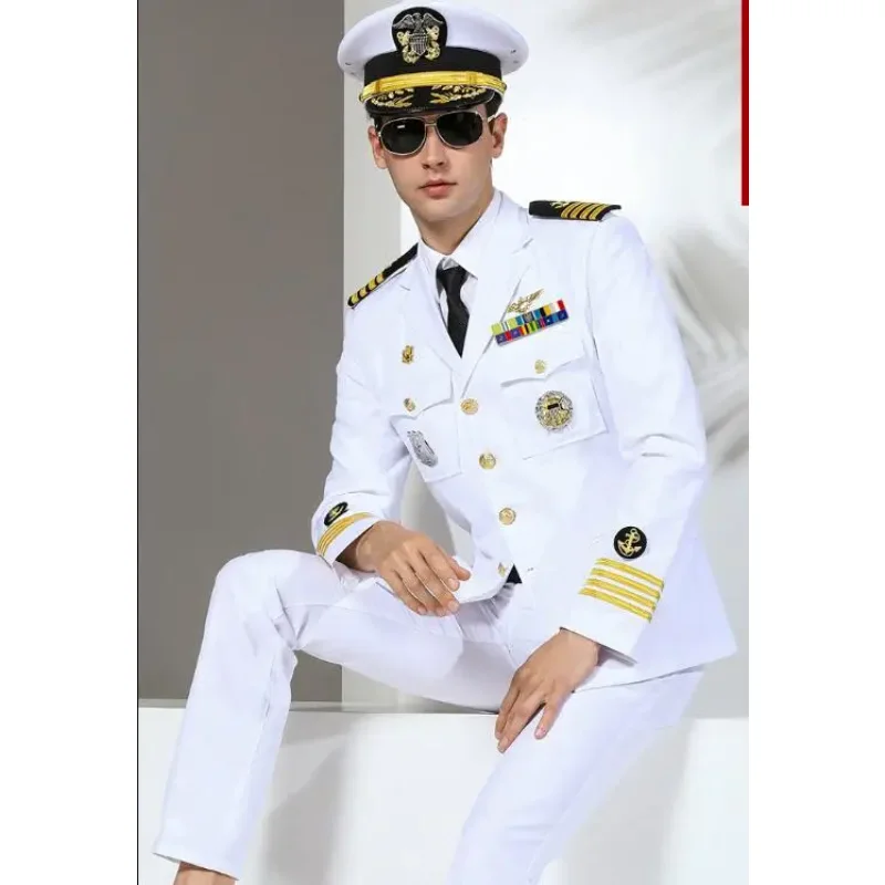 

Autumen Seaman Uniform Captain Yacht Uniform Suit Men White US Officer Include Accessories