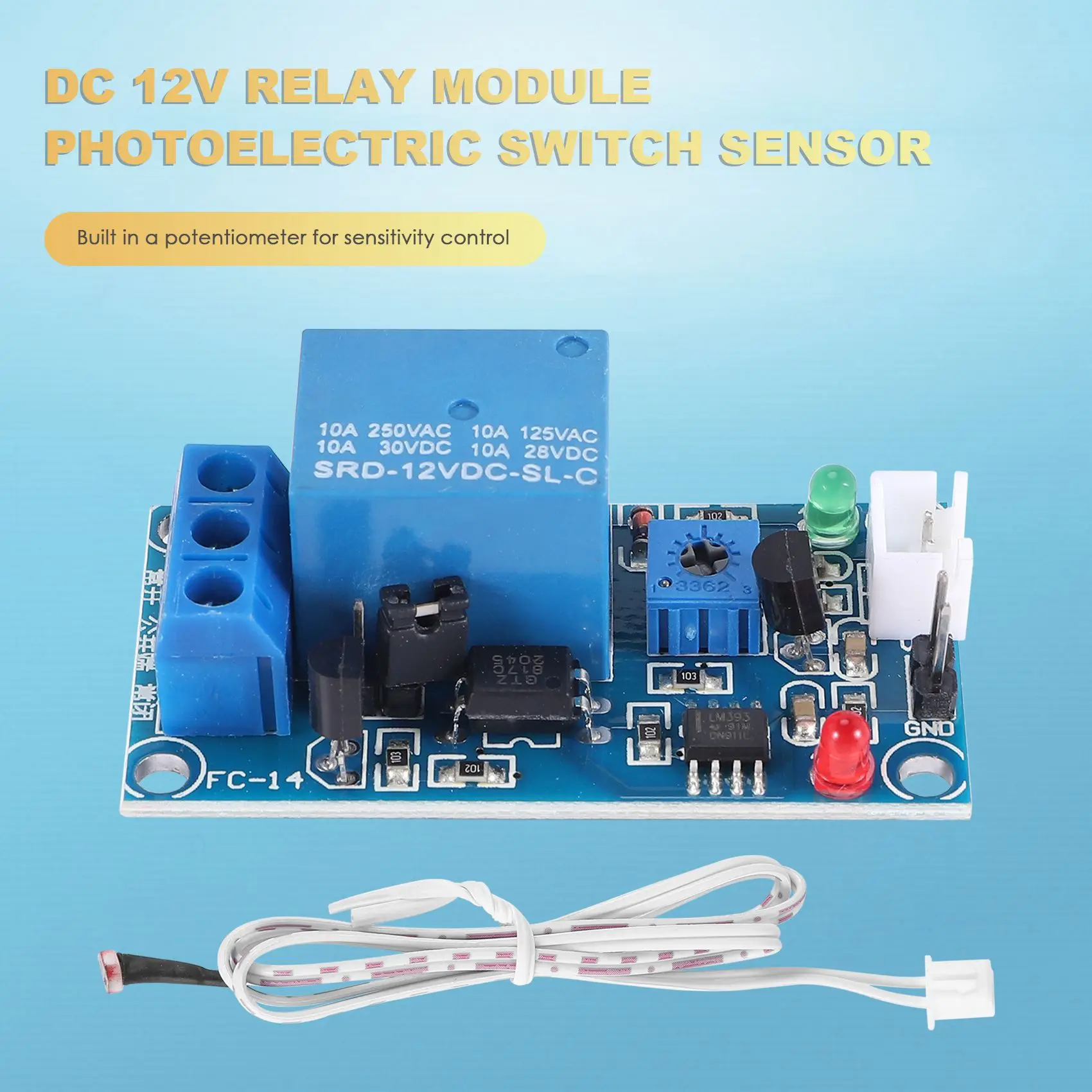 DC 12V Photoelectric Switch Sensor Relay Module 50mmx25mm w 2 Cable