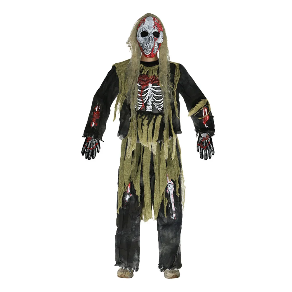 Halloween Children Skeleton Living Dead Zombie Costume Cosplay Kids Bloody Swamp Skull Monster Purim Carnival Party Costume