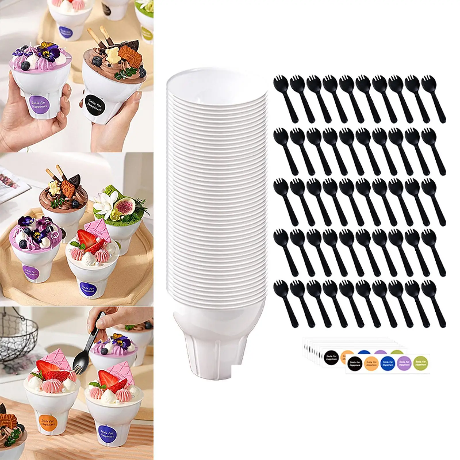 50 Pieces Reusable Plastic Ice Cream Bowls Set Chocolate Pudding Bowls