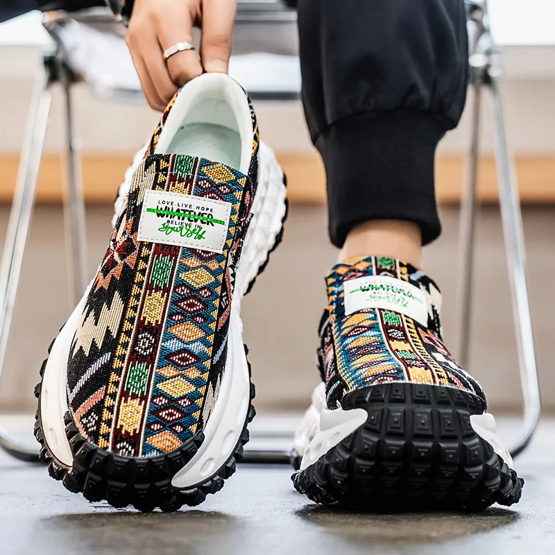 

Мужские кроссовки больших размеров для мужчин, 2025 г., кроссовки на танкетке и платформе, модные тканые женские лоферы, повседневная обувь без шнуровки