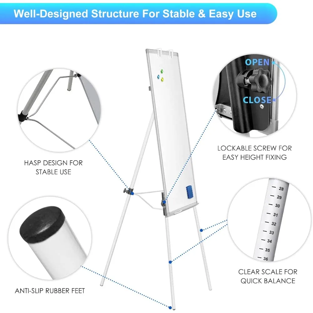 السبورة البيضاء - مسح جاف مغناطيسي محمول 36 × 24 حامل ثلاثي القوائم قابل للتعديل، حامل حامل لوح أبيض مقاس 3 × 2 بوصة لـ O #2