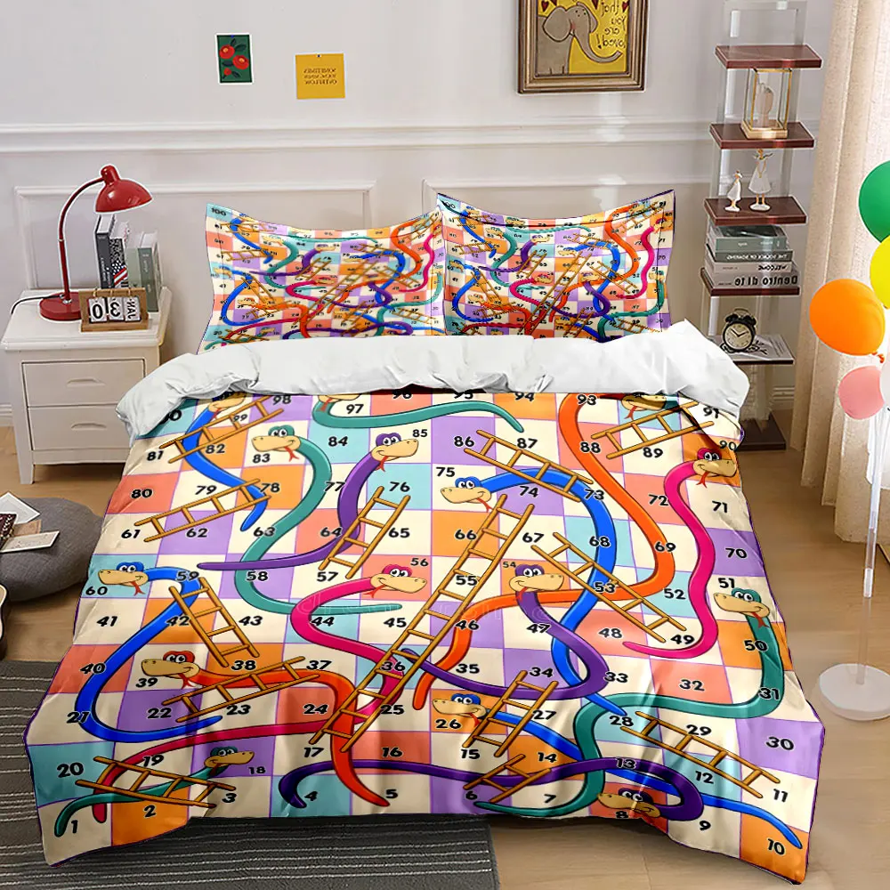 Snakes and Ladders game board Bedding Set for Kids Luxury Gift 3pcs Digital Print Comforter Set Soft Comfortable Breathable