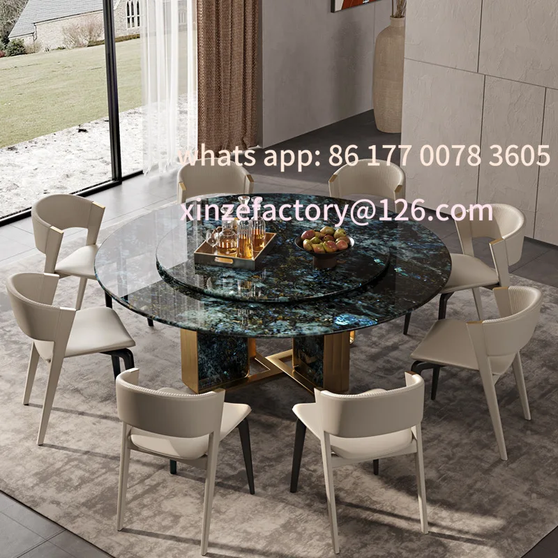 تخصيص البرتغالية الفاخرة الحجر فيلا فندق اللوبي الاستقبال التفاوض ضوء فاخر الفولاذ المقاوم للصدأ الرخام طاولة مستديرة لوكس