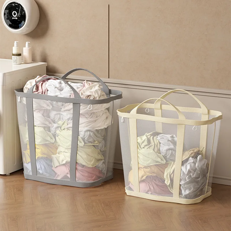 

Large Capacity Nylon Mesh Laundry Basket with Handle Breathable Folding Portable Dirty Clothes Organizer Bags Toys Storage Bag