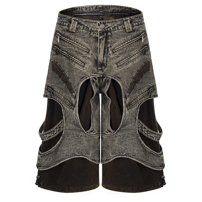 HKSH صيف جديد الرجال المد قطعتين هيكل تصميم تحسس Capris الدنيم الأمريكية شارع العليا موضة المرقعة السراويل Ins HK5252