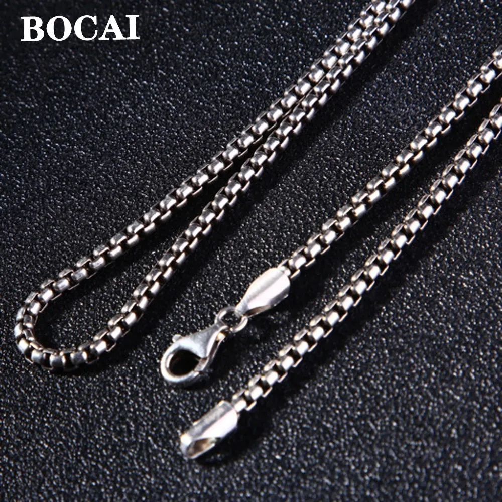 BOCAI Wholesale 3MM 100% Solid S925 Pure Silver Round Snake Bone Sweater Chain Fashion New Man Necklace