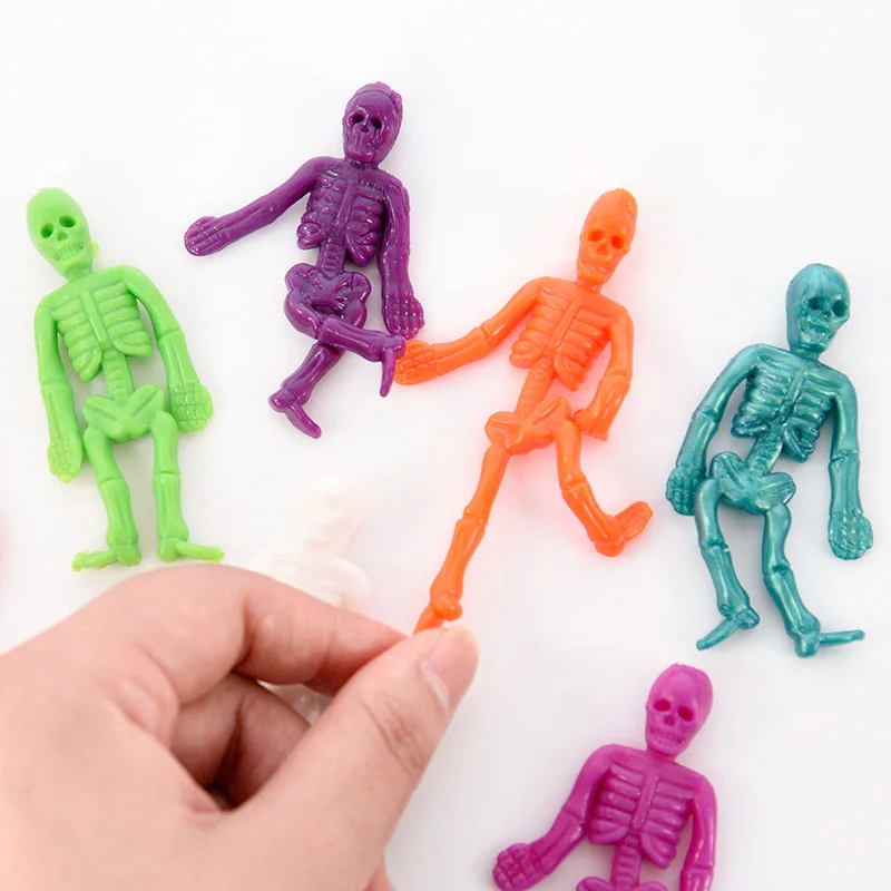 8/10pcs Stretchable Skeleton Man Party Favors For Kids TPR Soft Rubber Zombie Horror Doll Stress Relief Toy Halloween Gifts Toys