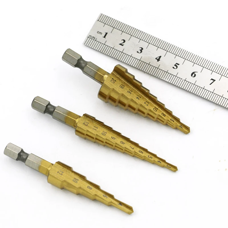 3-12mm 4-12mm 4-20mm 4-32mm Straight Groove Step Drill Bit HSS Titanium Coated Wood Metal Hole Cutter Core Cone Drilling Tools