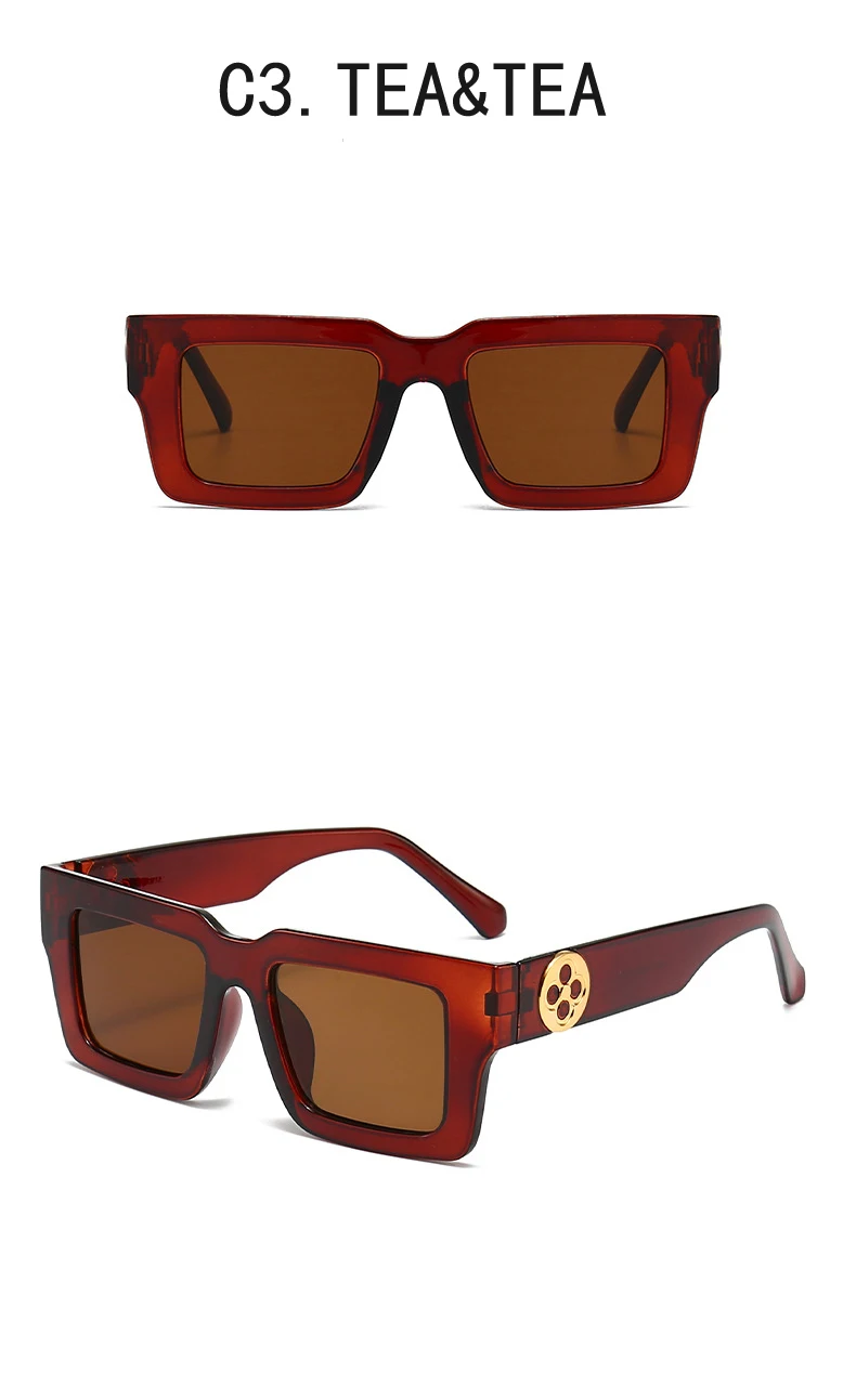 Neue Retro Quadrat Sonnenbrille Für Frauen Männer Blume Dekoration Mode Damen Sonnenbrille Ins Heißer Schattierung Brillen UV400 – Detail 12