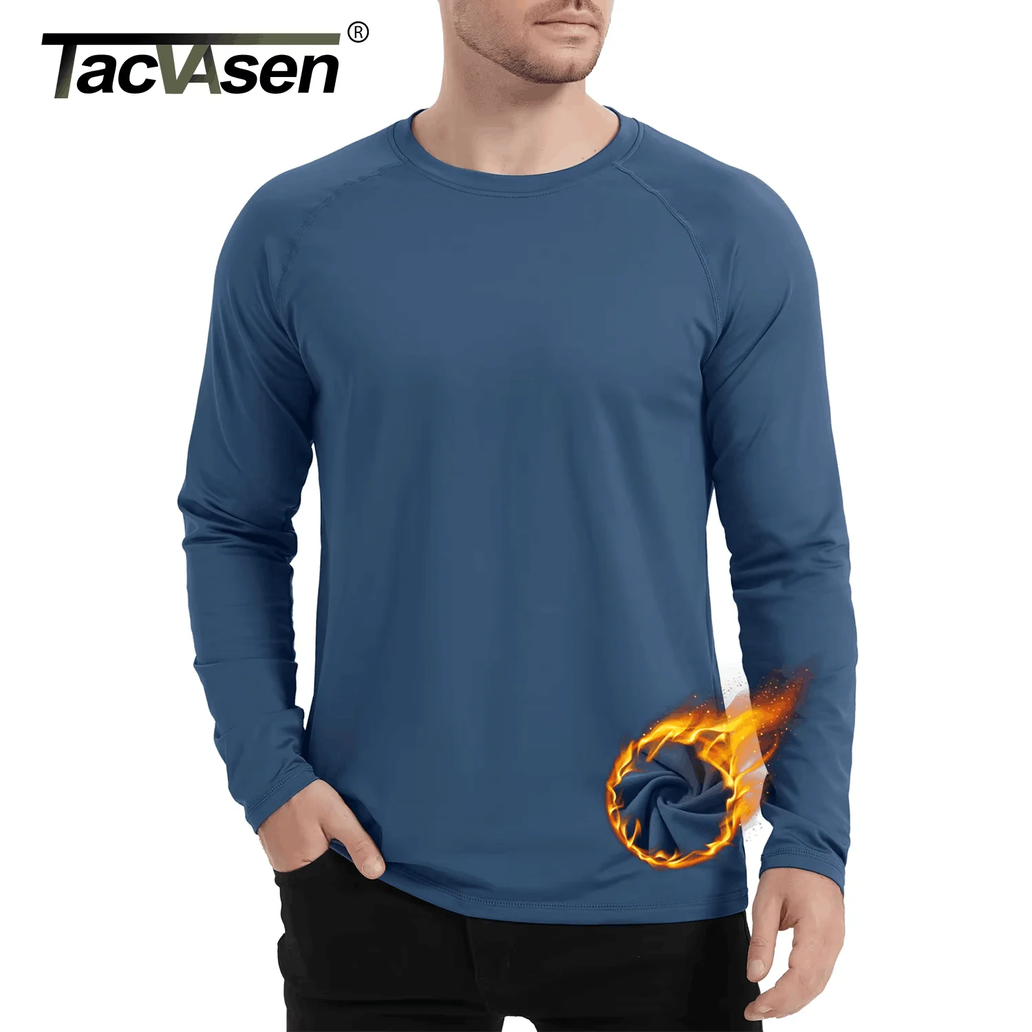 TACVASEN Fleece Lined T-shirts Mens Thermal Long Sleeve T Shirts Winter Autumn Athletic Workout Base Layer Pullover Tops Male