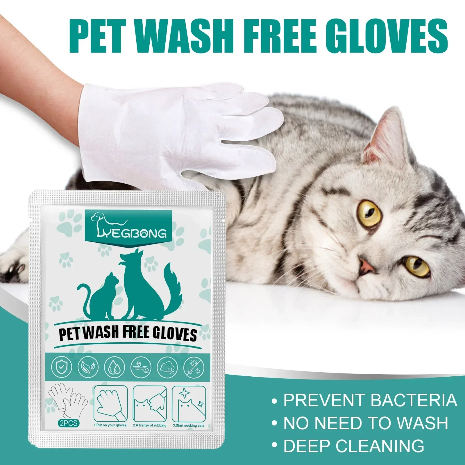 

6pcs Pet Disposable Cleaning Gloves Cats Dogs SPA Bath Supplies Wash Free Massage Grooming Eye Wipe Gloves for Dogs & Cats