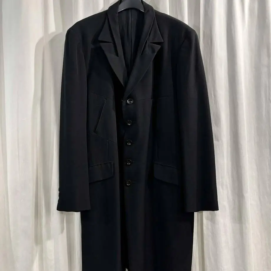 

TOP-YAMAMOTO ® Minimalist black long trench coat men's suit collar single-breasted jacket