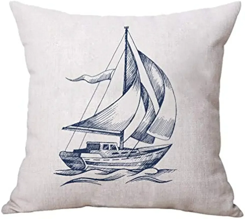 Ocean-themed cushion cover for coastal sailing Blue Guide pattern pillowcase Decorative pillowcase cushion cover 45x45