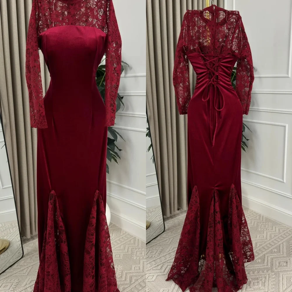 فستان سهرة نسائي ساحر بأكمام طويلة من الدانتيل مناسب حسب الطلب فساتين طويلة أنيقة لحفلات الزفاف بجودة عالية