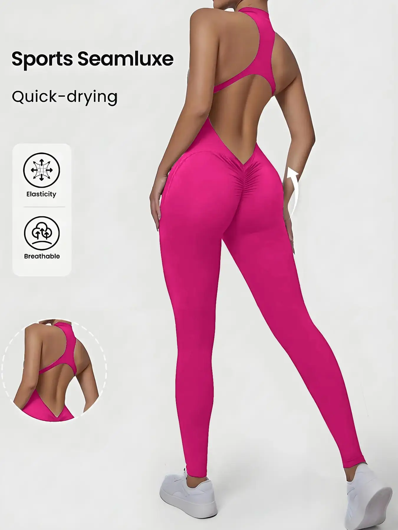 

Stand collar integrated gym fitness jumpsuit with zipper and hollow back, quick drying exercise jumpsuit, women's yoga jumpsuit