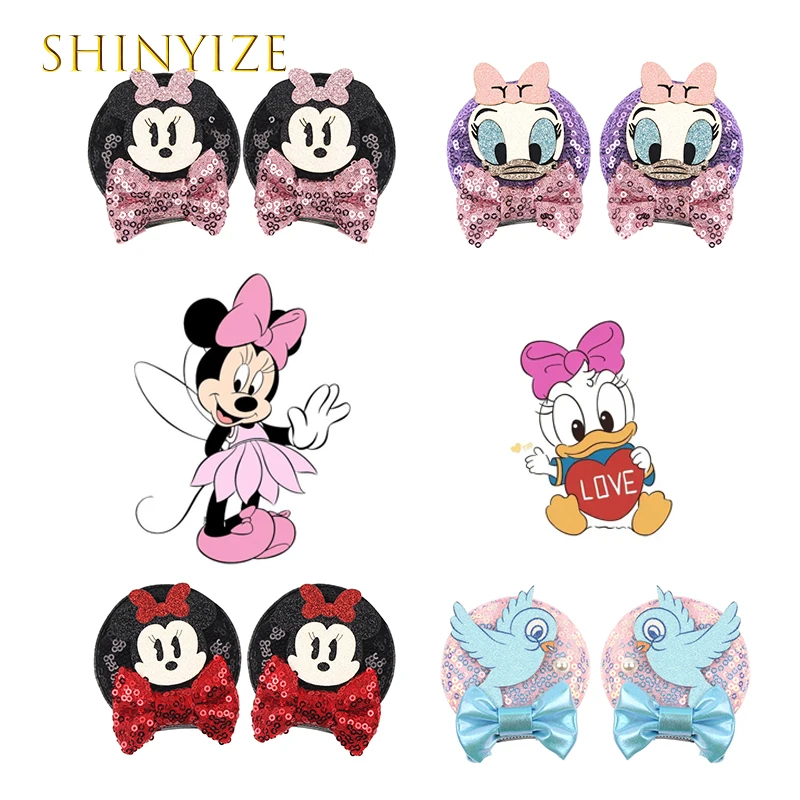 Pinzas para el cabello con orejas de Mickey Mouse y lentejuelas de 2,8 ", horquillas con lazo de Minnie para niña, accesorios para el cabello DIY para fiesta y Festival