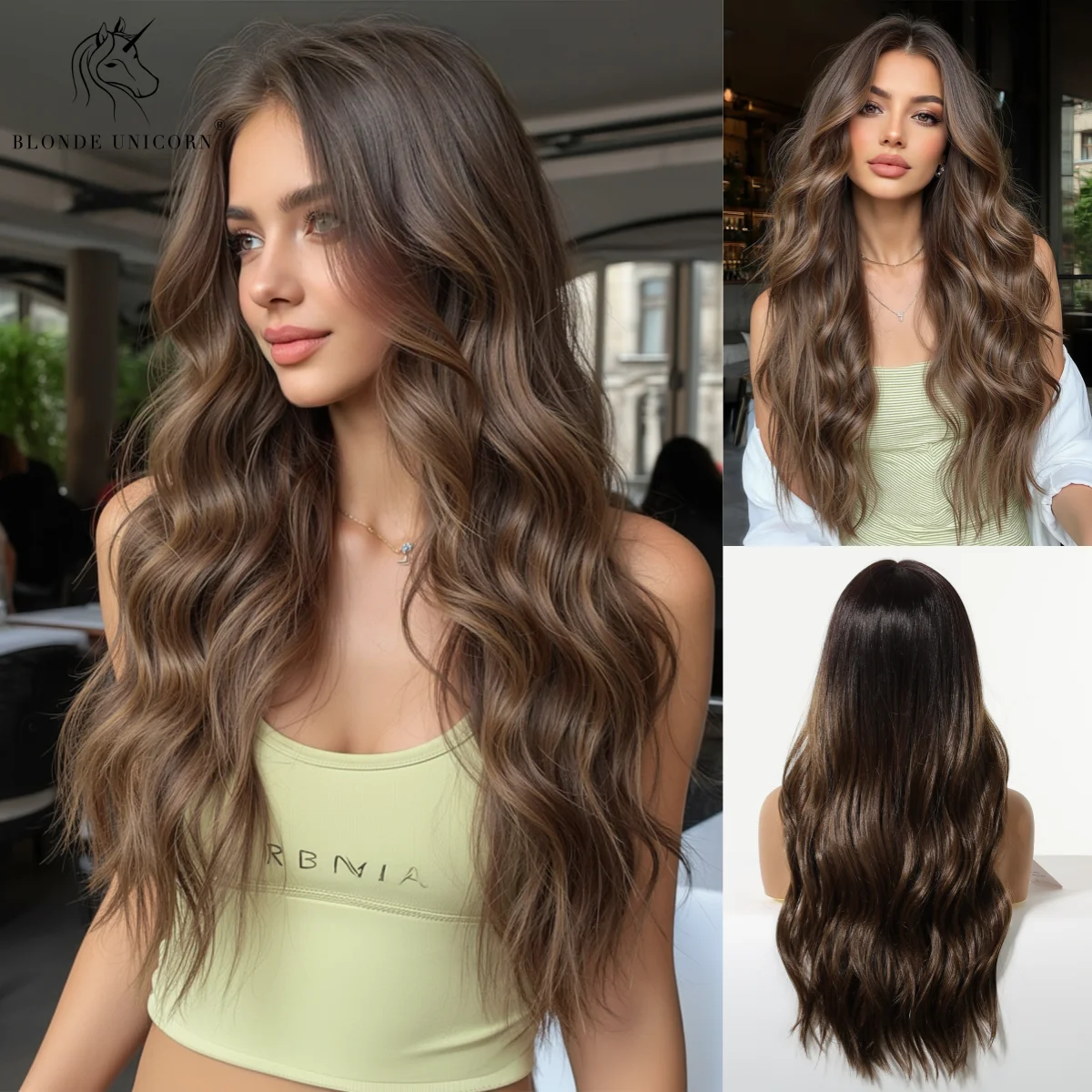 

Парик фронта шнурка 13x6, длинный волнистый, золотисто-коричневый, омбре, средняя часть, синтетический парик, естественная линия волос, прозрачный парик шнурка, повседневная вечеринка