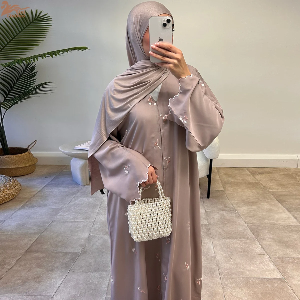 

Luxury Embroidered Sleeve Cardigan for Muslim Women Ramadan Modest Abaya Dress with Hijab Elegant Islamic Party Turkish Outfit