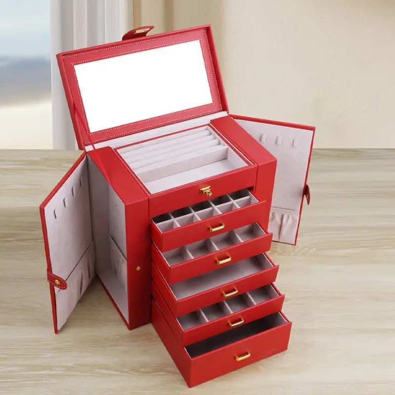 Six-Layer PU Leather Jewelry Storage Box Large Capacity Necklace Bracelet Organizer Box Luxury Women's Earrings Ring Gift Case